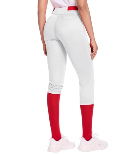 Dreammonkey Womens Softball Pants Low-Rise 3/4 Tapered Leg with Dual-Layer Knee Protection for Baseball Fastpitch White