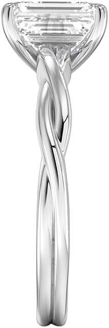 Vista 3 de IGI Certified Twisted Solitaire Emerald Cut Lab Created Diamond Engagement Ring In 14k White Gold (H-I Color, VS1-VS2 Clarity Center)