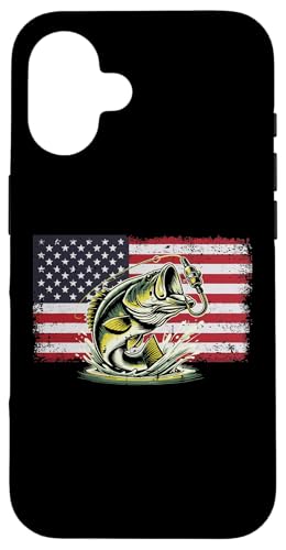 Bass Fishing USA Flag Fisherman Pescatore Patriot Uomini Donne Bambino Custodia per iPhone 16