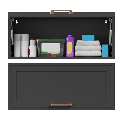 Firstsky Metal Wall Cabinet with Up-Flip Door,Float Steel Cabenit with Pegboard,Hanging Medicine Cabinet with Vingtage Handle,Stylish Upper Cabinet for Kitchen, Laundry, Home Office, RV(13.78