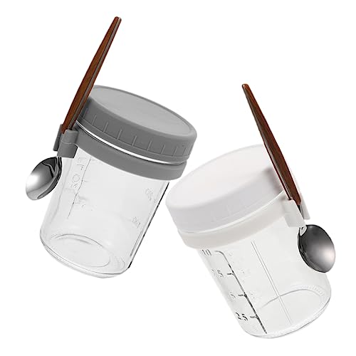 CIYODO 2Juegos Vasos Vidrio Frascos para Avena y Yogur para Llevar Leche y Portátil y Compacto