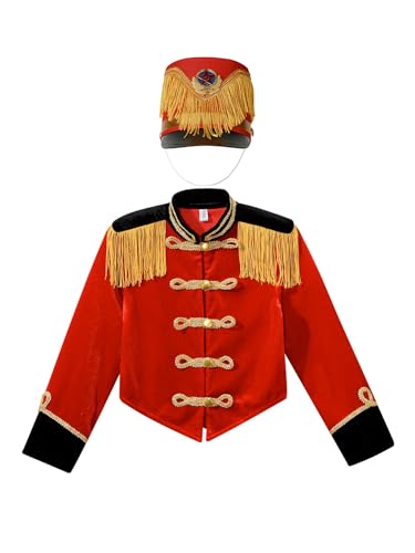 easyforever Kids Girls Boys Drum Major Team Uniform Drummer Performance Outfits Marching Band Tassel Jacket Coat and Hat3