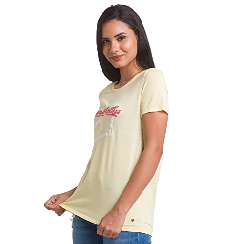 Image of Spykar Women's Cotton Printed Slim Fit T-Shirt