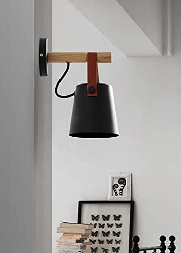 Image of Smartway Black Leather LED Wall Lamp | Modern Decorative Wall Light for Living Room, Bedroom, Bedside & Kids Room | Wooden Arm Designer Wall Mount Light | Premium Home Decor | 1-Year Warranty