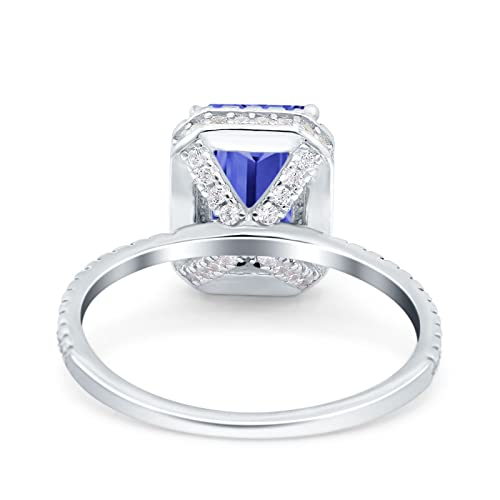 Blue Apple Co. Emerald Cut Art Deco Halo Wedding Bridal Engagement Ring Round Simulated Cubic Zirconia 925 Sterling Silver3