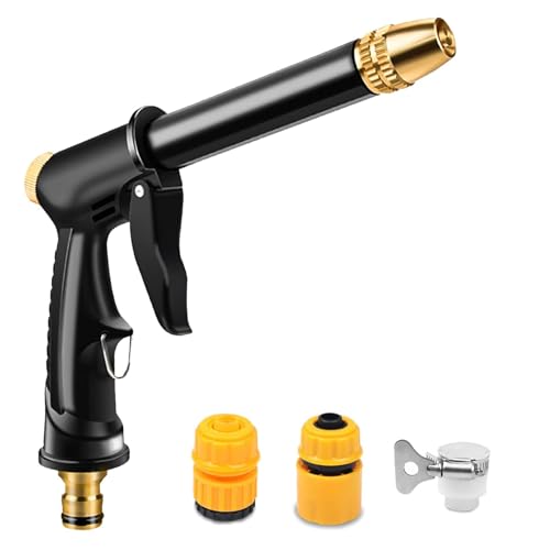 Garden Hose Spray Gun, Hosepipe Spray Gun with 3 Connectors High Pressure Hose Nozzle Attachments for Watering Plants or Lawns, Car Washing, Pet Bath, 4 Adjustable Patterns
