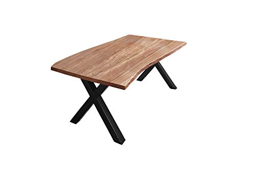 SAM Esszimmertisch 120x80 cm Xanten, Baumkantentisch naturfarben, Akazienholz massiv, X-Gestell aus Metall schwarz