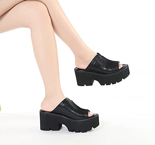 TNXZ Womens Platform Sandals Peep Toe Slip On Chunky Heeled Buckle Goth Punk Summer Beach Slide Platform Wedge Sandals3