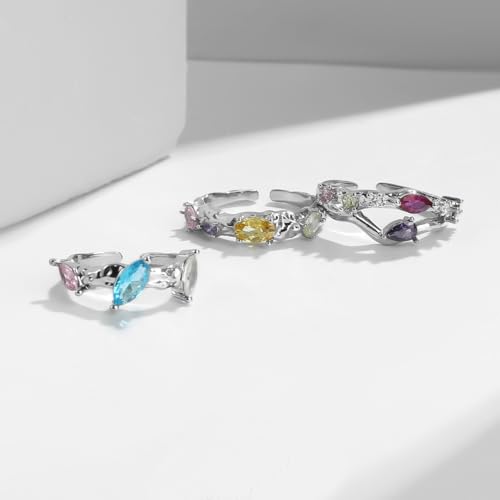 Image of Y2K Accessories Jewelry AAA Grade Multicolor Cubic Zircon Ring 7 Stone Irregular Cocktail Silver Ring Princess Ring Girls Fashion Jewelry Gifts for Women Lava Texture Rings Band Rings