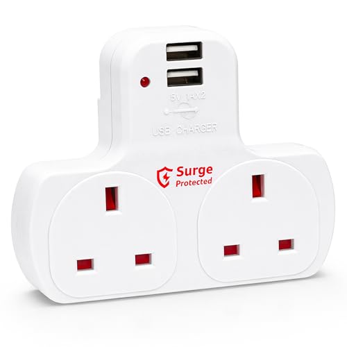 Innoteck 2 Way Plug Adapter Plastic Surge Protection Extension Plugs 13A Fused Neon Indicator Triple Socket Power Supply Multi Socket For Home Office School Bedroom Kitchen