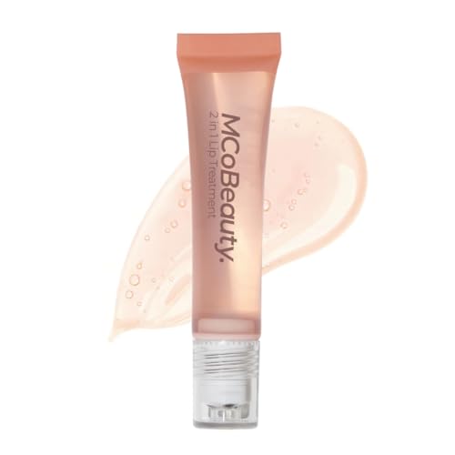 MCoBeauty - Glow and Treat 2-in-1 Lip Treatment - Peach Scent - Moisturising Lip Oil with Squalane and Roller Ball Applicator - Glossy Shine Finish - Stocking Stuffers for Teen Girls - 10ml