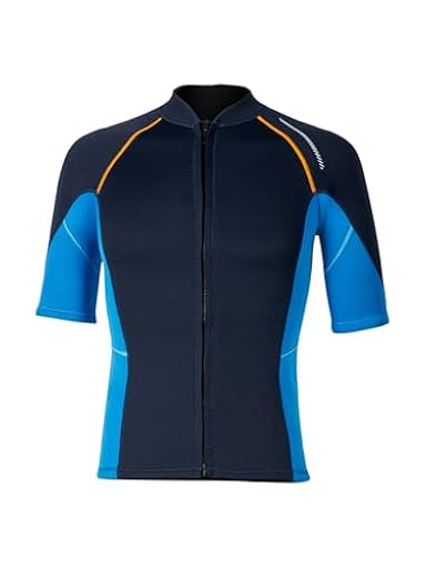 Fldy Chaqueta de neopreno para hombre, 1,5 mm, manga corta, para mantener el calor, con cremallera frontal, para nadar, bucear, surfear y bucear, azul marino, XL | Ya disponible en tu tienda friki favorita! En mundofriki.es!