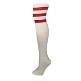 AJs Retro Thigh High Tube Socks - White, Red