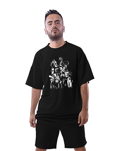 Image of Be Crazy Oversized Loose Baggy Fit Drop Shoulder Half Sleeves Pure Cotton Anime Graphic Printed T-Shirt for Men