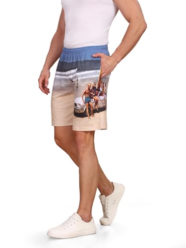 Image of BULLMER Regular Fit Cotton Blend Summer Shorts for Men - Pack of 1 | Printed Shorts for Men Blue