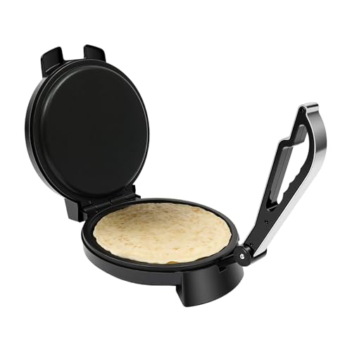 Wiefiche Roti-Maker 26 cm, 1200 W, calefacción eléctrica de acero inoxidable, doble cara, máquina de tortilla con revestimiento antiadherente, máquina para tortitas, máquina de prensa Roti, control de