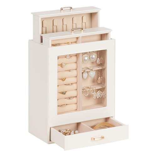 Homde Jewelry Organizer Girls Women Jewelry Box for Necklaces Rings Earrings Christmas Gift Bracelets Storage Case (White + Gold)