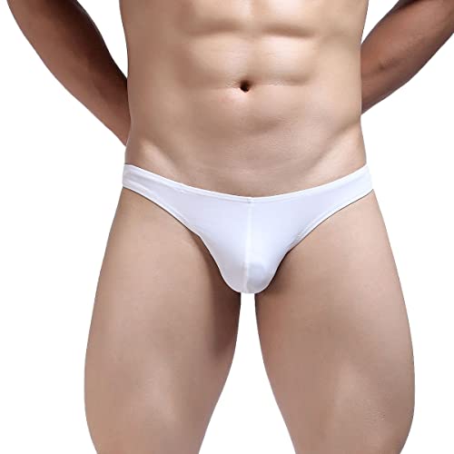 VemeFufu Hombre Sexy Tanga Ropa Interior Slips Thong Ropa Interior de Tacto Sedoso String Calzoncillos Masculino 1 Pack Blanco