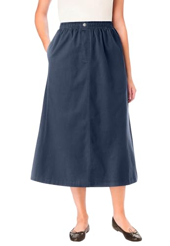 Woman Within Plus Size Petite Womens Plus-Size 7-Day Elastic-Waist All-Cotton Pull-On Denim Jeans Skirt