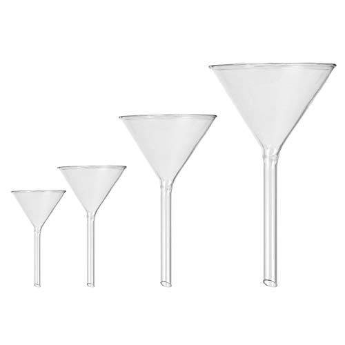 ULTECHNOVO Glastrichter-Set 4Er-Pack Fülltrichter Borosilikatglas-Trichter mit Kurzem Stiel für Den Labor- Klassenzimmer- Oder Heimgebrauch (40 Mm 50 Mm 75 Mm 100 Mm) Cover