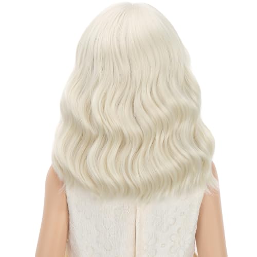 Image of Light Blonde Wig Short Platinum Blonde Wavy Curly Wigs with Air Bangs Synthetic Cosplay Hair Wig