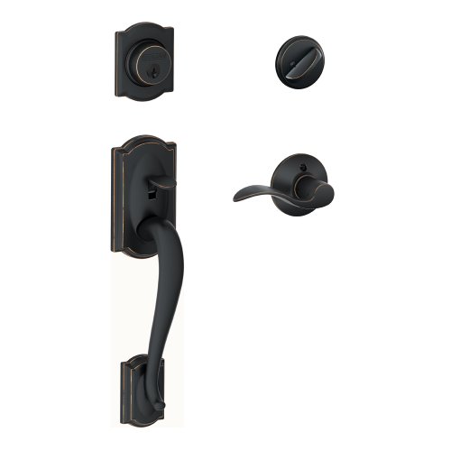 Image of SCHLAGE Camelot Single Cylinder Handleset and Right Hand Accent Lever, Aged Bronze (F60 CAM 716 ACC RH)