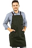 Under NY Sky Essential Army Green Apron - Cross-Back with Durable Twill and Leather Reinforcement - Adjustable for Men and Women - Pro Chef, Tattoo Artist, Baker, Barista, Bartender, Server Aprons