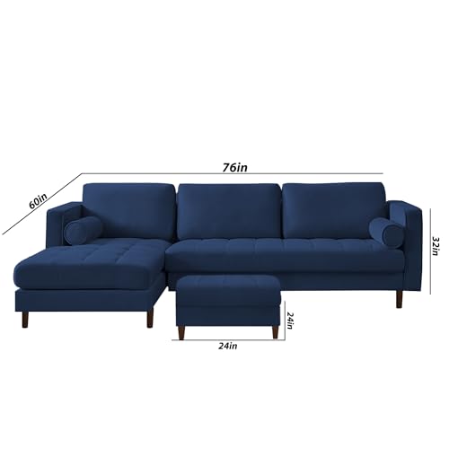 Image of Lezra LHS 4 Seater L Shape Sofa Set with Center Table for Living Room (Blue Fabric) Premium Fabric Sofa