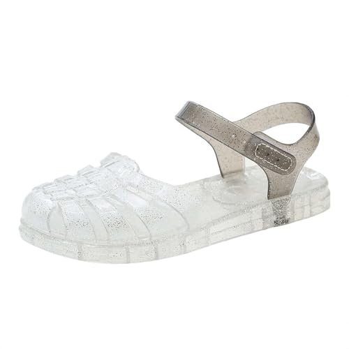 Generisch Sandalias de jalea con purpurina para niña, cómodas sandalias planas antideslizantes de cristal, zapatos de agua cerrados con correa rosa y espalda aireada, zapatos de playa, zapatos de baño
