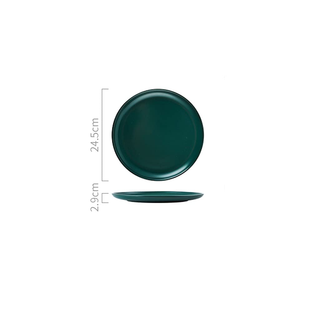 Assiettes rondes en céramique adaptées pour les restaurants, lisses et simples à nettoyer. Dimensions : diamètre 24,5 cm x hauteur 2,9 cm (vert)
