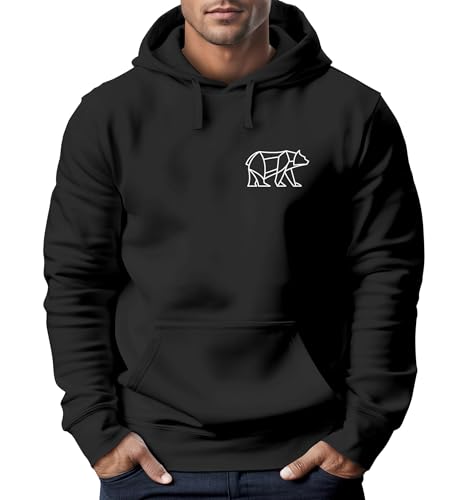 Neverless® Sudadera con capucha para hombre, diseño de oso polígono, color natural, Negro , 5XL