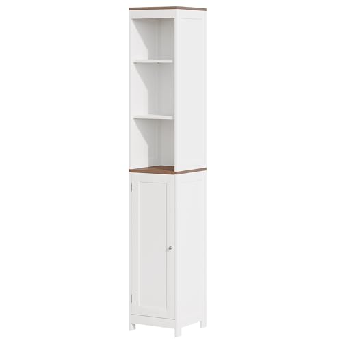 Sang Seiyoga Tall Bathroom Storage Cabinet with Reversible Door, Freestanding Narrow Linen Tower with Open Shelves, Space-Saving Organizer for Laundry Room, Small Spaces White