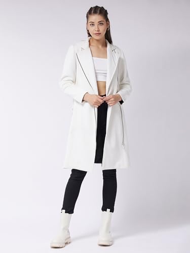 Image of Miss Chase Women's Polyester Knee Length V-Neck Full Sleeve Solid Jacket