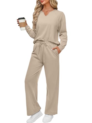 REORIA Damen V-Ausschnitt Jogginganzug Zweiteiler Trainingsanzug...