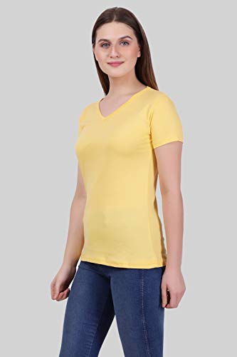 Image of FLEXIMAA Women's Cotton Plain V Neck Half Sleeve T-Shirt