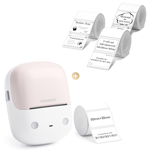 Image of NIIMBOT B2 Label Maker(Pink) Machine with 4 Rolls Label Tape for Home Kitchen Office Coffee Shop Bakery Organization
