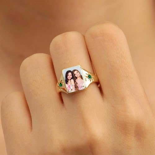 MOTICIUS Custom Ring Personalized Photo Ring Custom Birthstone Rings for Women Customized Promise Rings Memorial Gifts for Women2