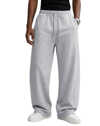 Image of Wangdo Men's Baggy Sweatpants Wide Leg Lounge Cotton Jogging Pants Casual Elastic Waist Joggers with Pockets