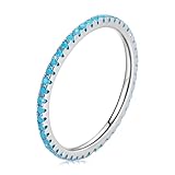 WOSTU 925 Sterling Silver Ring Eternity Turquoise Stackable Band Ring Tarnish Resistant Wedding Band for Women Men Multi Colors Statement Ring Comfort Fit Ring Gifts for 1.5mm Ring Size 8 Blue