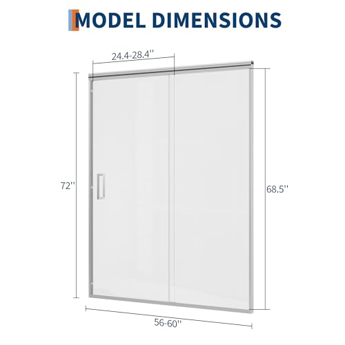 Image of Shower Door 56-60 inch W x 72 inch H, Sliding Door, 1 /4 inch (6mm) Clear Tempered Glass, Space-Saving Design for Modern Bathrooms