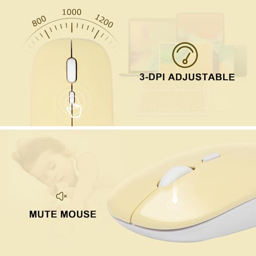 Image of Bluetooth Keyboard and Mouse Combo Ultra-Slim Portable Rechargeable Compact Wireless Mouse Keyboard Set for Pad /iPad Pro /iPad Mini /iPad Air Mac OS,Android Windows iOS and Above(Yellow)