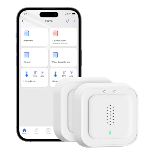 Meross Detector de Agua Inteligente | Requiere Hub | Detector de Fugas de Agua IP66 y 100 dB | Smart Detector de Agua para cocinas, baños, sótanos | Compatible con Apple Home, Alexa y Google | 2,4GHz