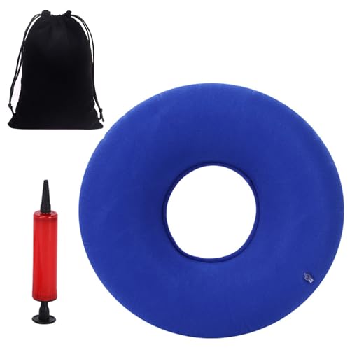 Cojín Circular Inflable con Bomba,Anillo Ortopédico con Bomba para Hemorroides,Donut Hemorroides,Cojín de Anillo Inflable para Coxis Almorranas Dolor en la Rabadilla Coche Oficina,Azul