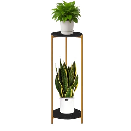 Support de Plantes d'Intérieur à 2 Niveaux, Supports de Pots avec Structure Dorée, Étagère en...