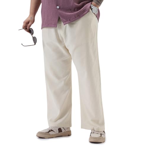Image of Urbano Plus Men's Loose Fit Solid Linen Blend Trousers Non-Stretchable