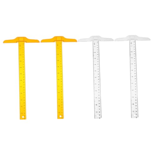 BAZEITFLOW 4個 字型デザイン定規 透明 オレンジイエロー 多機能製図用測定ツール 精密スケール付き アート作業やクラフトに