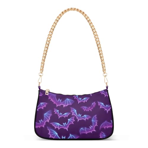 Clutch Shoulder Bags Tote Evening Purse Handbags for Women Halloween Bat Purple Hobo Bags with Zipper Closure
