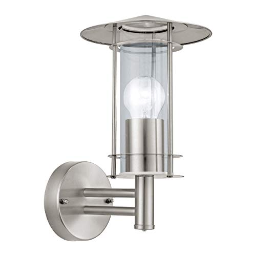 EGLO Applique murale extérieure Lisio, éclairage d’extérieur en acier inox aspect argenté et verre transparent, lampe avec douille E27, IP44