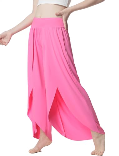 Image of EXARUS Girls Flowy Pants Dance Palazzo Wide Leg Teen Casual Baggy | Tween Split Loose Trousers Elastic High Waisted Vacation Beach Bottoms Youth Front Slit Junior Kids Size 6-12Y