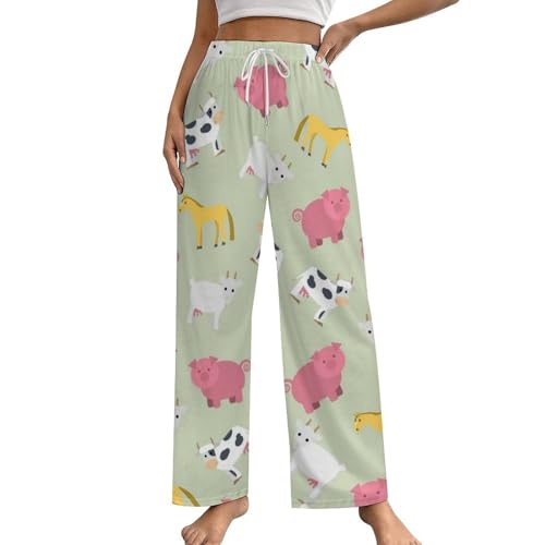 Pantalon de pyjama femme vaches et cochons avec poches pour en finir avec les nuits froides
